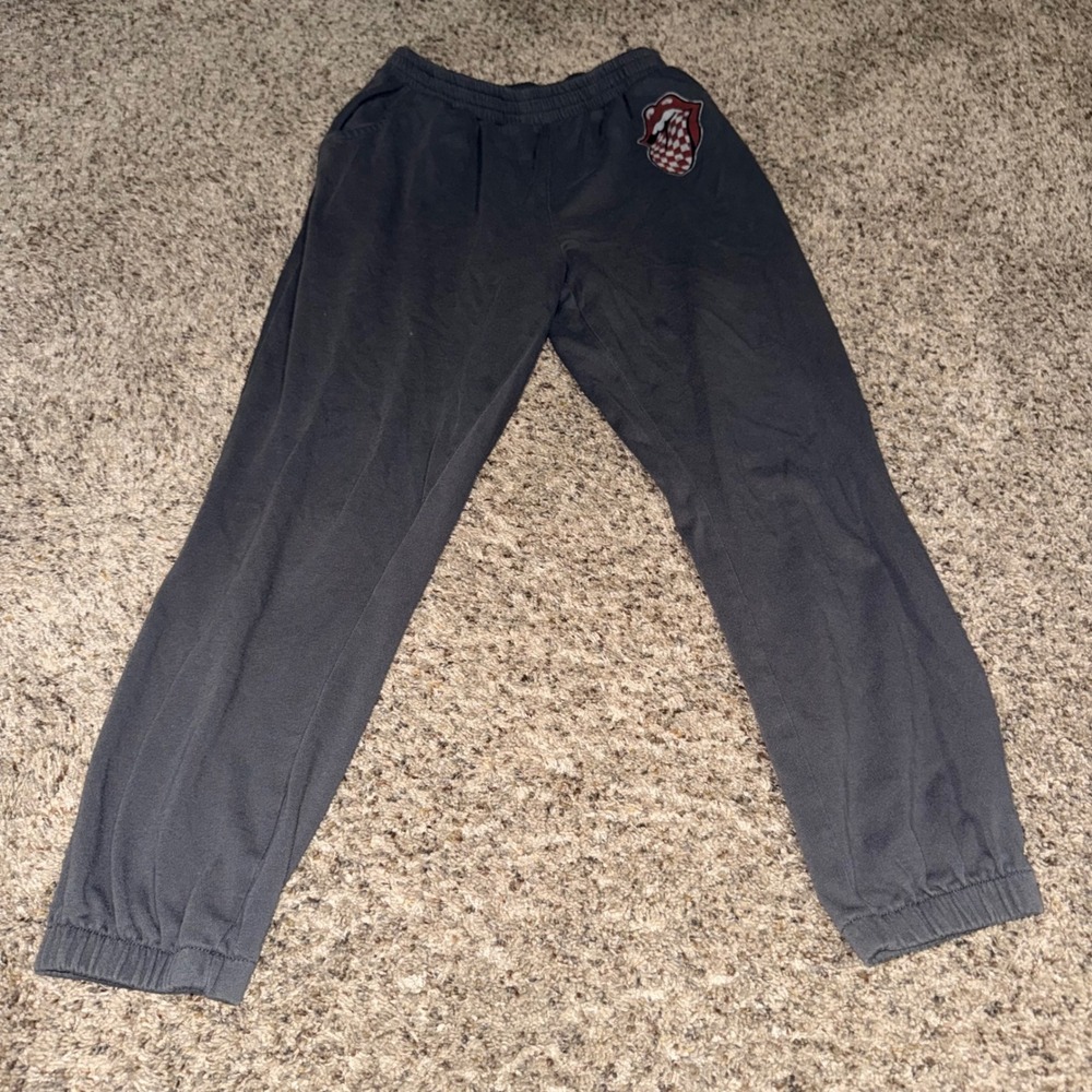 Rolling Stones Graphic Sweatpants Womens Medium Charcoal Gray Checkered Tongue